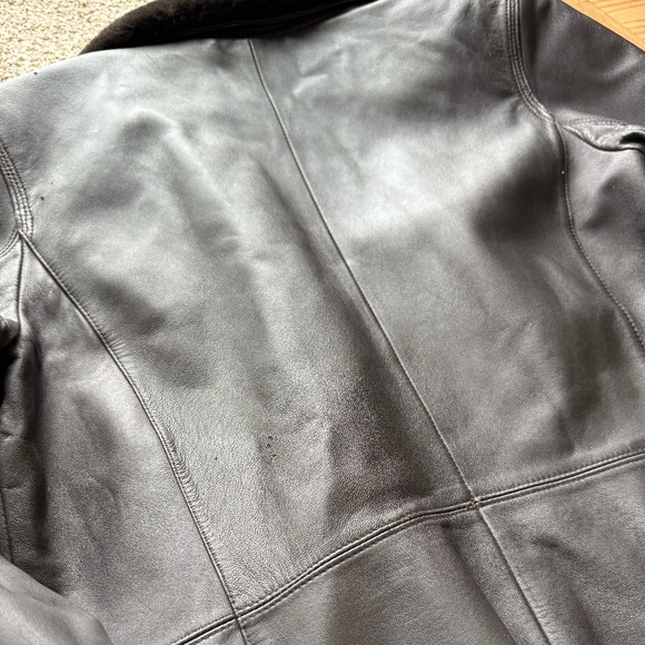 Blassport Womens Dark Brown Leather Jacket With Faux Fur Collar - Picture 8 of 13